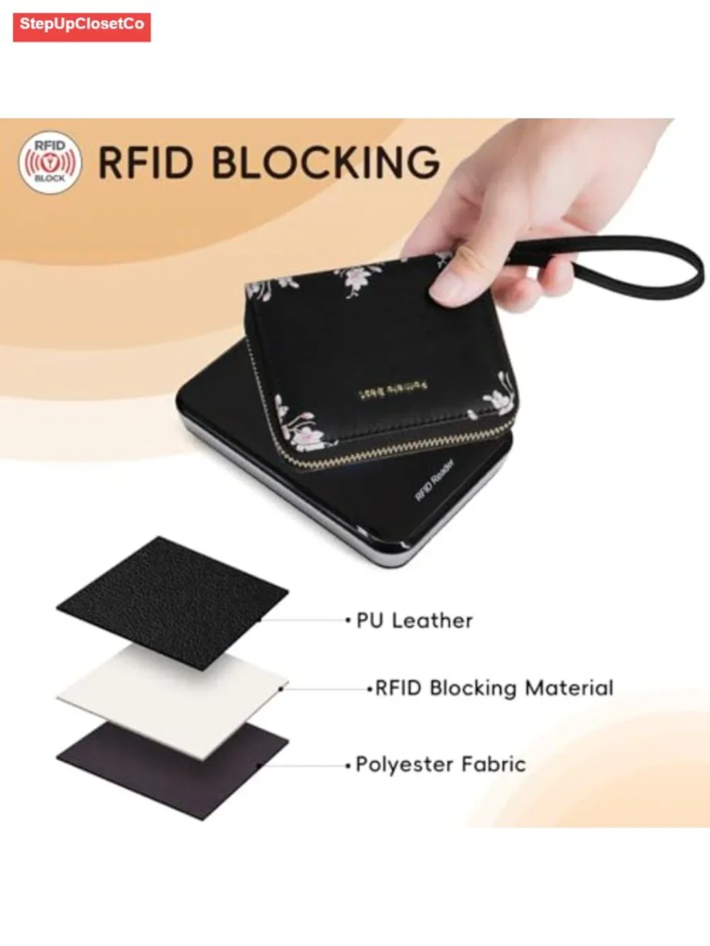 Women's Faux Leather RFID Blocking Zip Around Wristlet Wallet with Card Slots